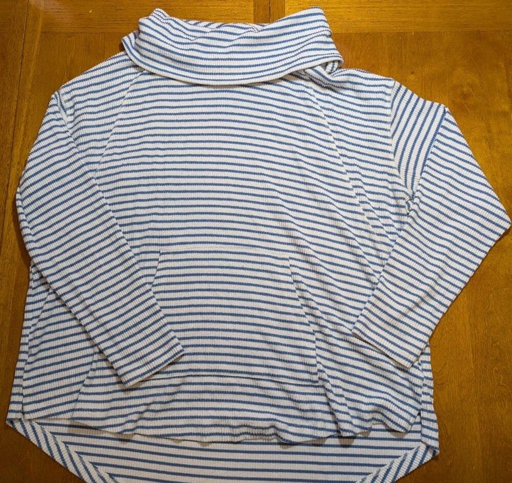 New Directions Studio Curvy 3X Blue White Stripe Ribbed Knit Top Long Sleeve
